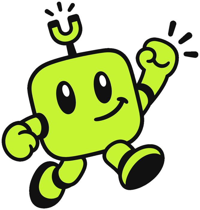 Jalito, la mascota de Jale Digital, saltando de alegría